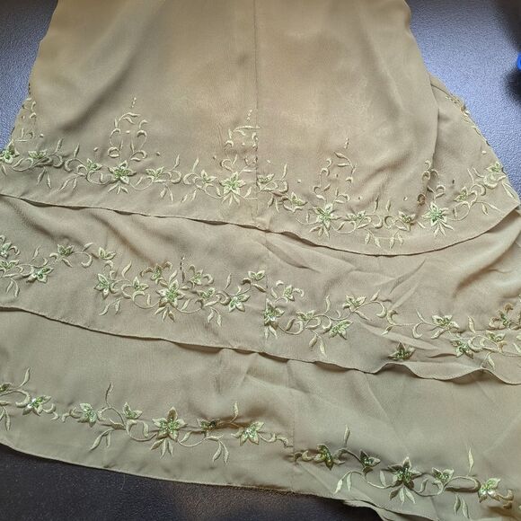 Andy Anand Couture Maxi Gown Dress Olive Green Tiered Embroidered Sequin Small - Picture 7 of 14
